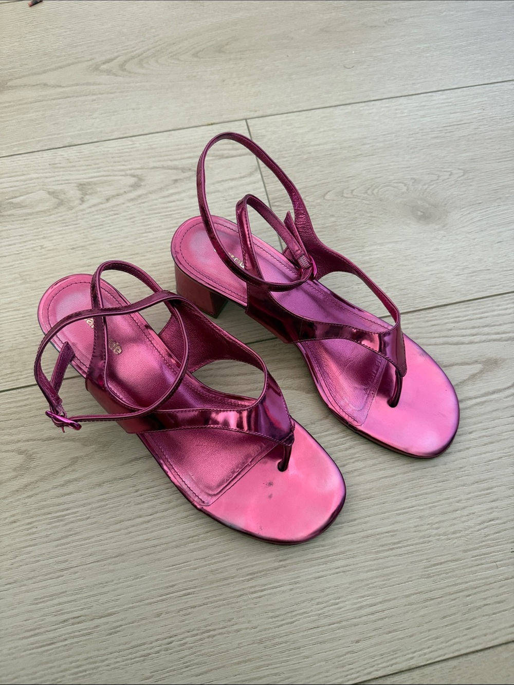 Larroude Metallic Fuchsia Slingback Sandals